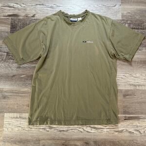 Vintage 90s Reebok Olive Green Logo T Shirt Faded Streetwear Large